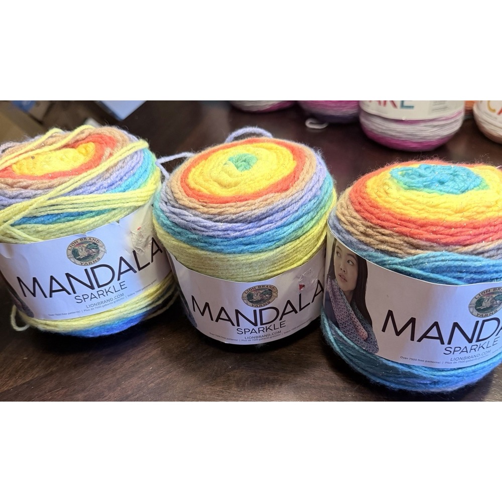 Lot of 3 Lion Brand Yarn 303 Hercules Mandala Sparkle Yarn NEW